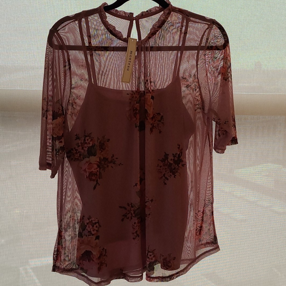 NWT - Monteau, Tank/Tee Sheer Two Piece L-XL